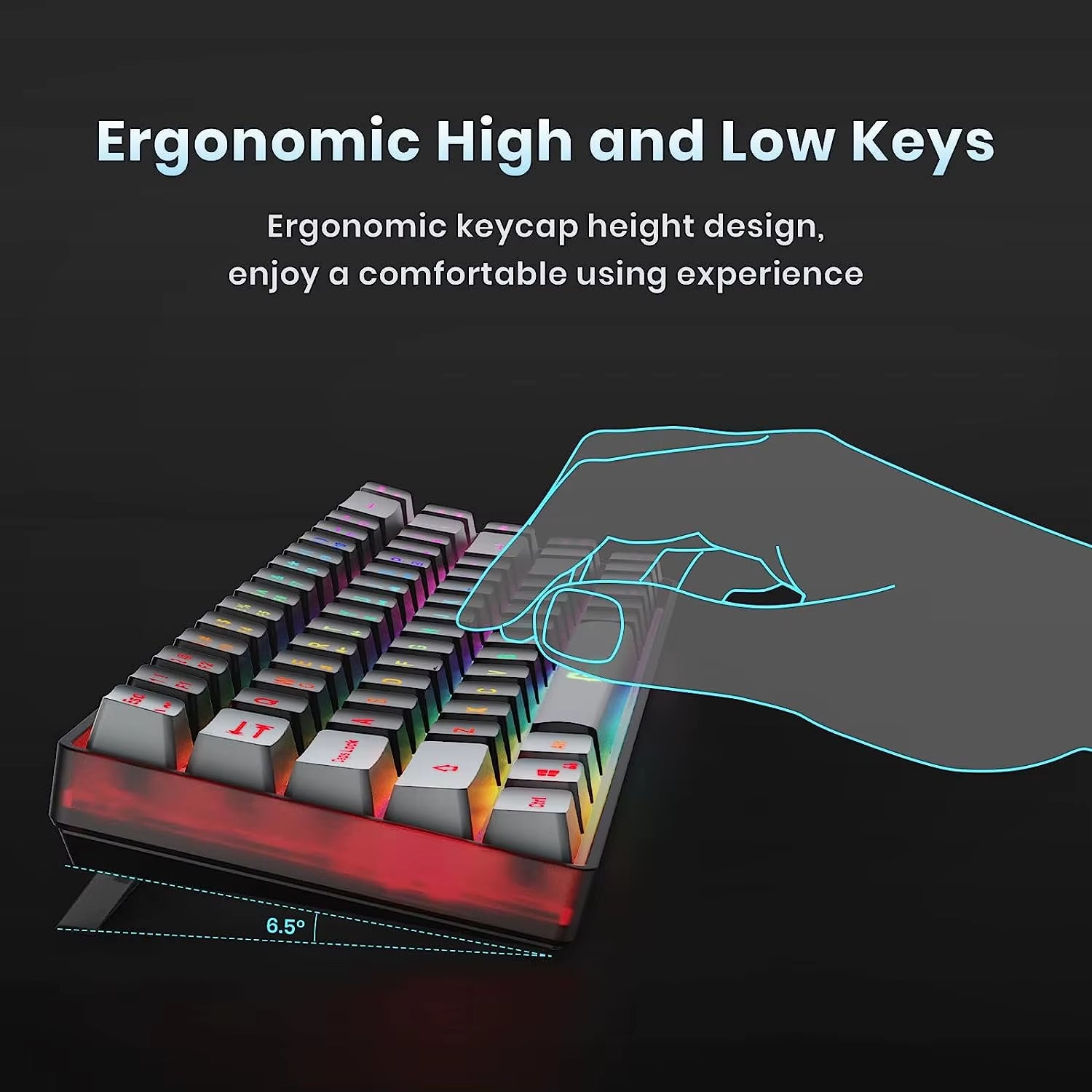 Wireless Gaming Keyboard Rechargeable Backlit Gaming Keyboard 68 Keys English/Spanish Layout 2.4G Keyboard for PC