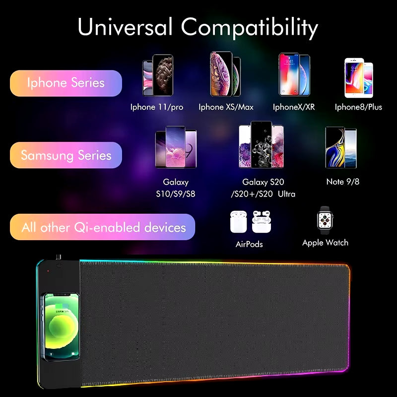 XXL Gaming Mouse Pad 10W QI Fast Wireless Charging LED Light Rubber Gaming Mouse Pad Professionla RGB Gaming Mouse Pad