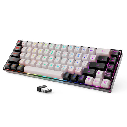 Wireless Gaming Keyboard Rechargeable Backlit Gaming Keyboard 68 Keys English/Spanish Layout 2.4G Keyboard for PC
