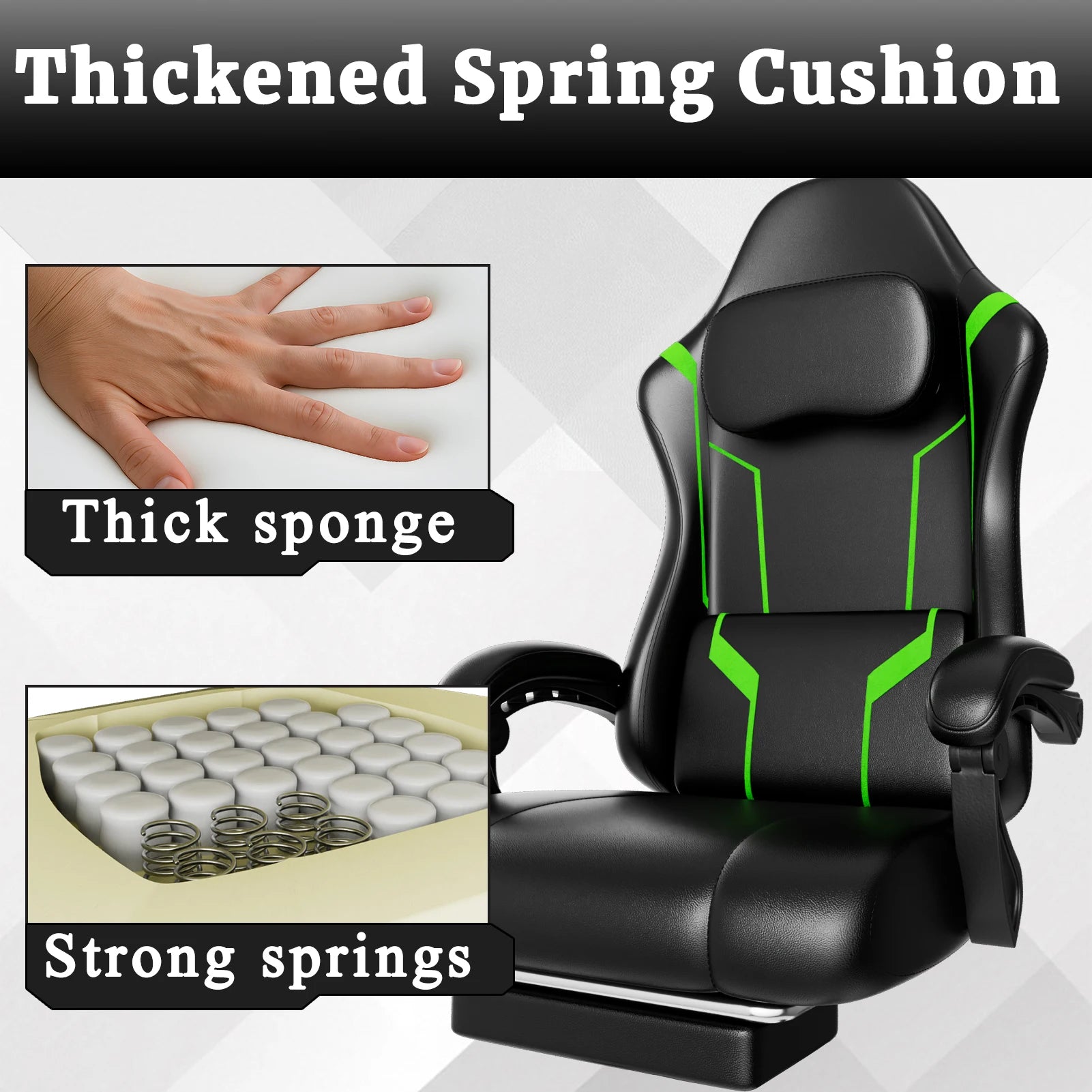 Ergonomic Gaming Chair, Electronic Gaming Chair with Pocket Spring Pad and Footrest, Height Adjustable Computer Chair
