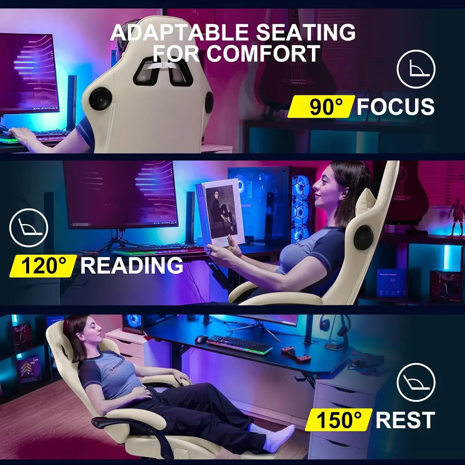GTPLAYER Gaming Chair, Computer Chair with Footrest and Bluetooth Speakers, High Back Ergonomic Gaming Chair, Reclining Gaming C