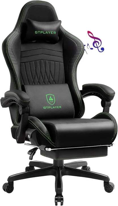 GTPLAYER Gaming Chair, Computer Chair with Footrest and Bluetooth Speakers, High Back Ergonomic Gaming Chair, Reclining Gaming C