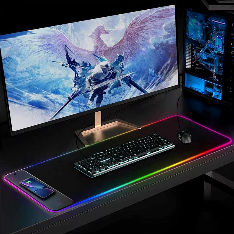 XXL Gaming Mouse Pad 10W QI Fast Wireless Charging LED Light Rubber Gaming Mouse Pad Professionla RGB Gaming Mouse Pad