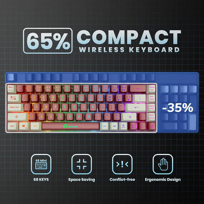 2.4G Wireless Gaming Keyboard 68 Keys Gaming Keyboard Rechargeable Backlit Anti-Ghosting No-Conflict Keyboard for PC
