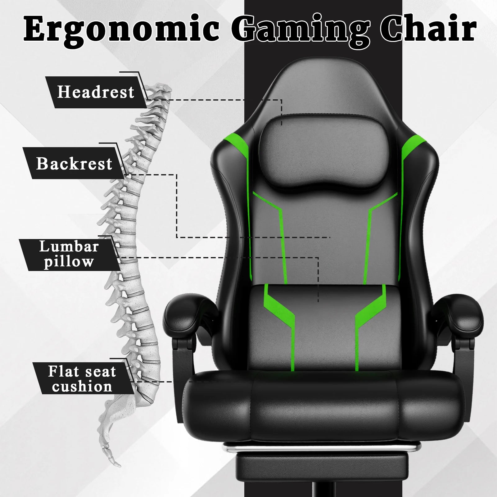 Ergonomic Gaming Chair, Electronic Gaming Chair with Pocket Spring Pad and Footrest, Height Adjustable Computer Chair
